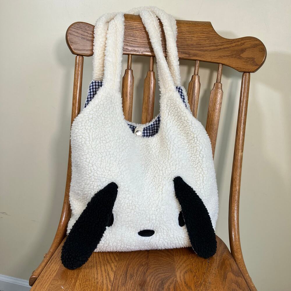 Furry Fluffy Dog Shaped Tote Bag Kawaii Faux-Sherpa